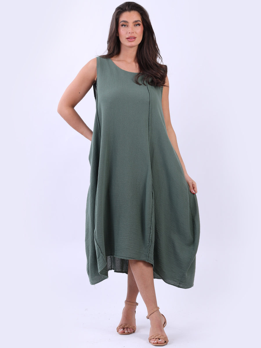 Oversized Plain Cotton Dress Khaki