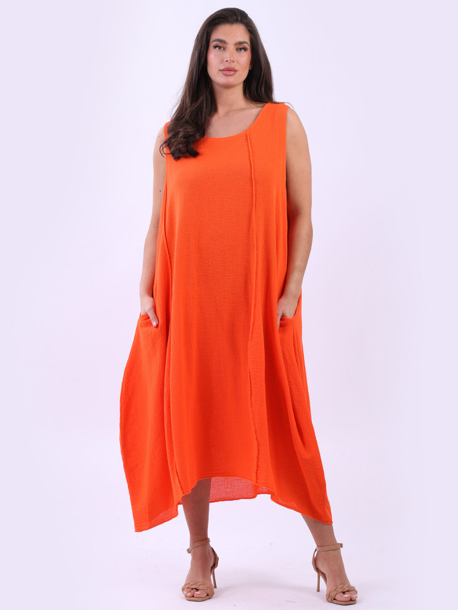 Oversized Plain Cotton Dress Orange