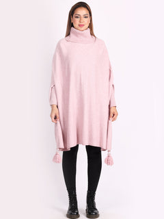 Plain Batwing Tessels Poncho Pink