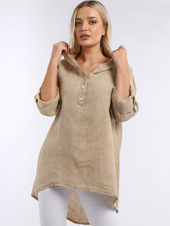 Linen Hooded Top Camel