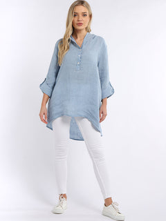 Linen Hooded Top Denim