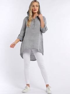 Linen Hooded Top Grey