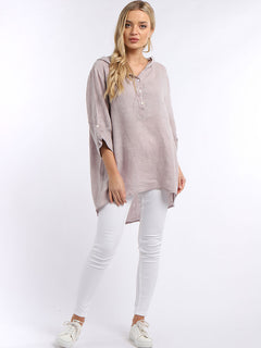 Linen Hooded Top Pink