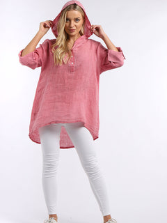 Linen Hooded Top Raspberry