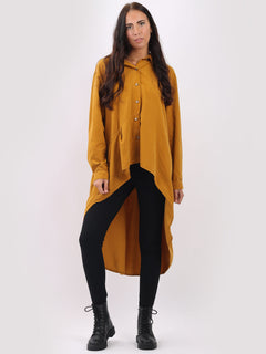 Cotton Corduroy Shirt Dress Mustard