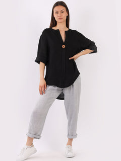 Linen Lagenlook Top Black