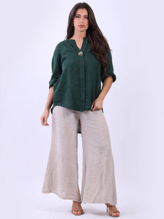 Linen Lagenlook Top Bottle Green