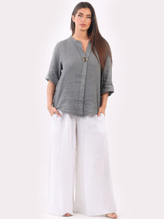 Linen Lagenlook Top Dark Grey