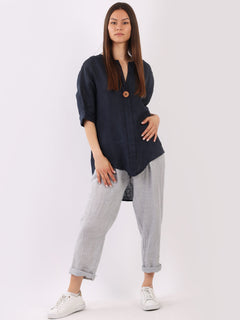 Linen Lagenlook Top Navy