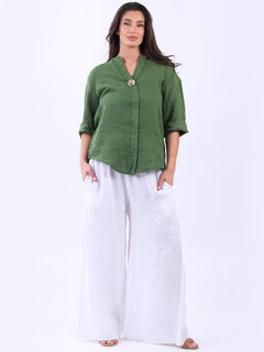 Linen Lagenlook Top Olive