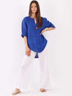 Linen Lagenlook Top Royal Blue