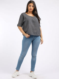 Plain Linen Crop Top Charcoal