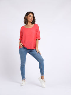 Plain Linen Crop Top Coral
