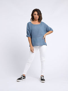 Plain Linen Crop Top Denim