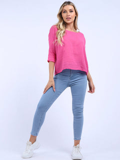 Plain Linen Crop Top Fuchsia