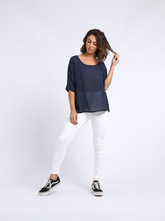 Plain Linen Crop Top Navy