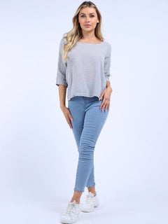 Plain Linen Crop Top Silver