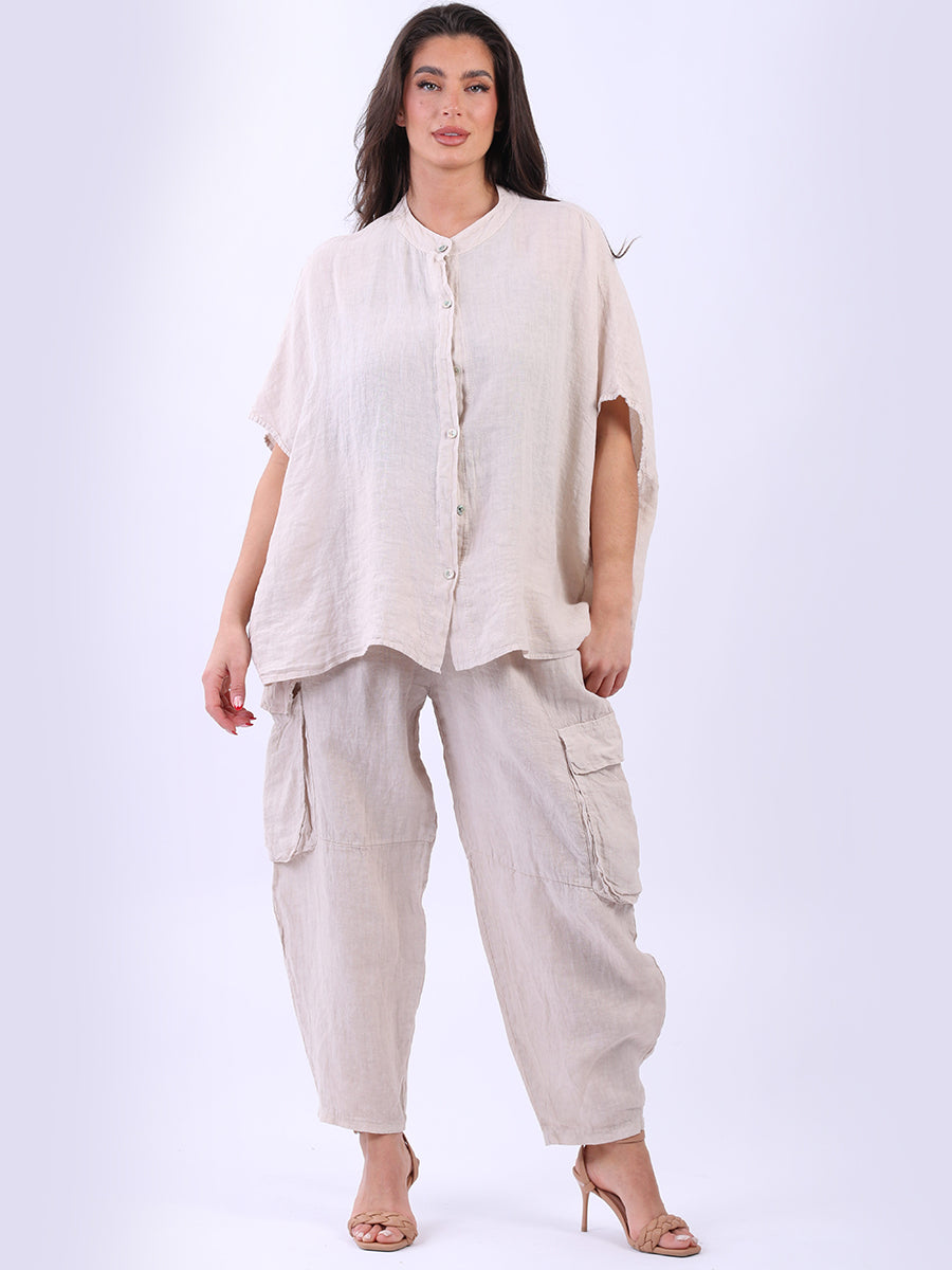 Plain Linen Baggy Top Beige