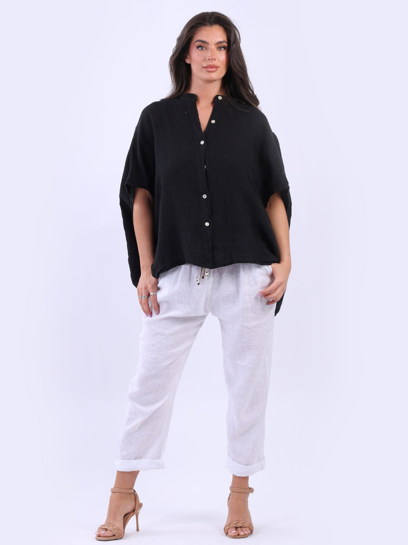 Plain Linen Baggy Top Black