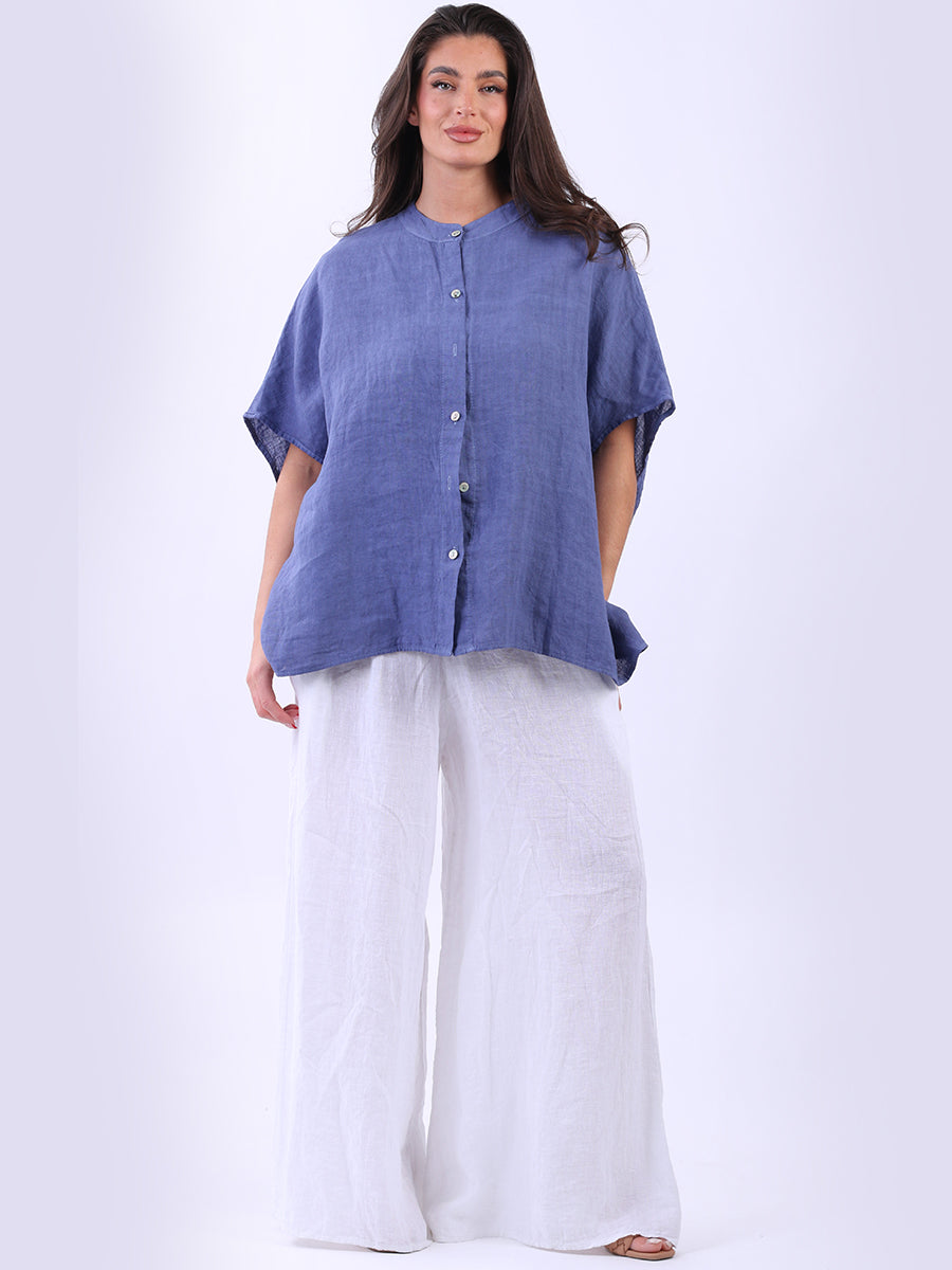 Plain Linen Baggy Top Denim