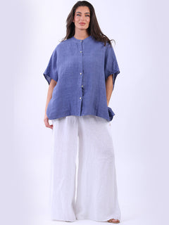 Plain Linen Baggy Top Denim