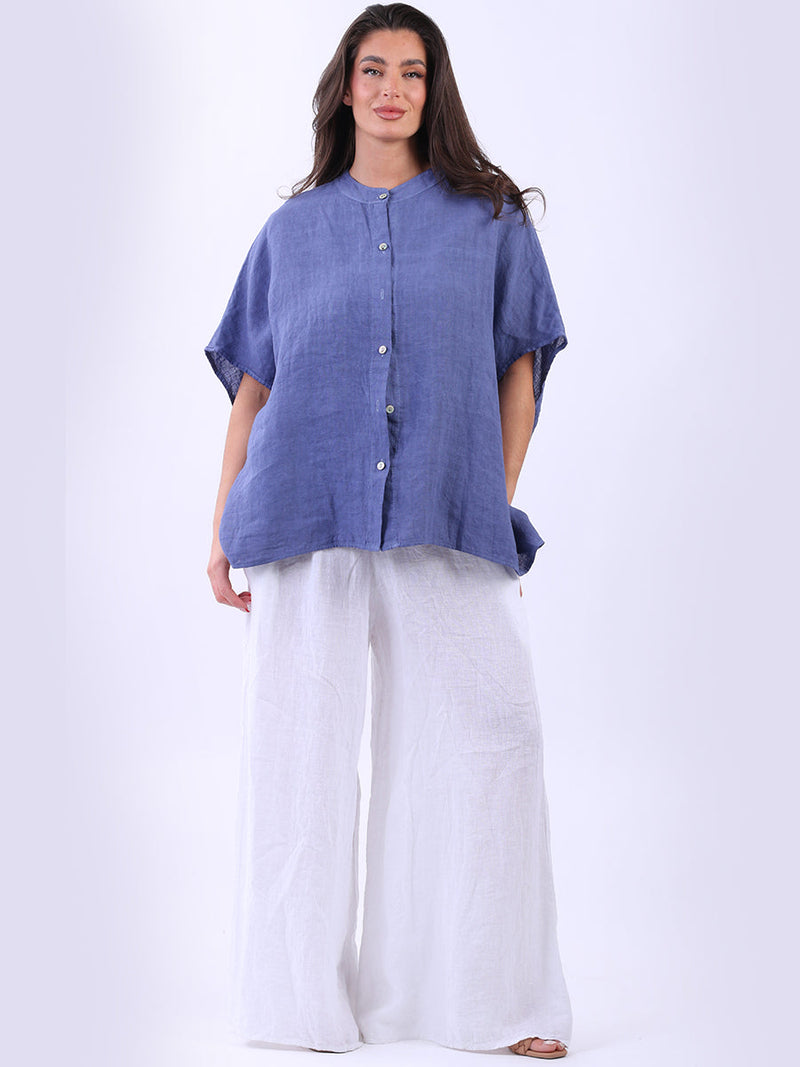 Plain Linen Baggy Top Denim