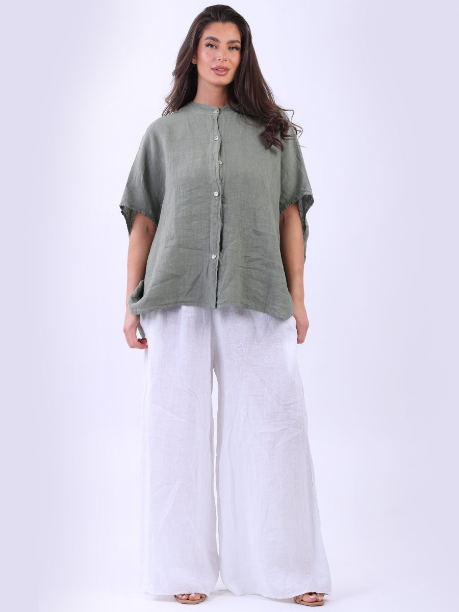 Plain Linen Baggy Top Khaki