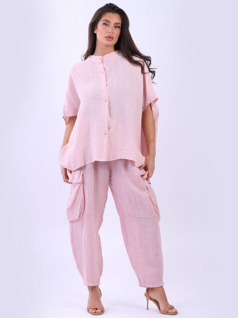 Plain Linen Baggy Top Pink