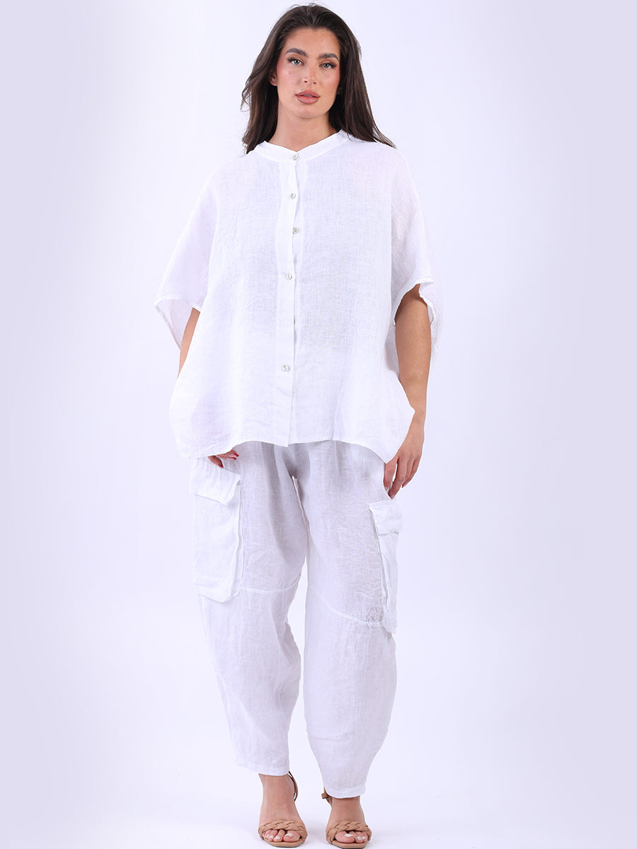 Plain Linen Baggy Top White