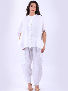Plain Linen Baggy Top White