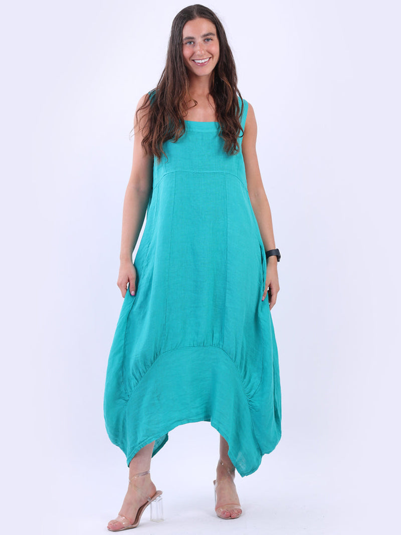 Plain Linen Tank Dress Aqua