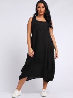 Plain Linen Tank Dress Black