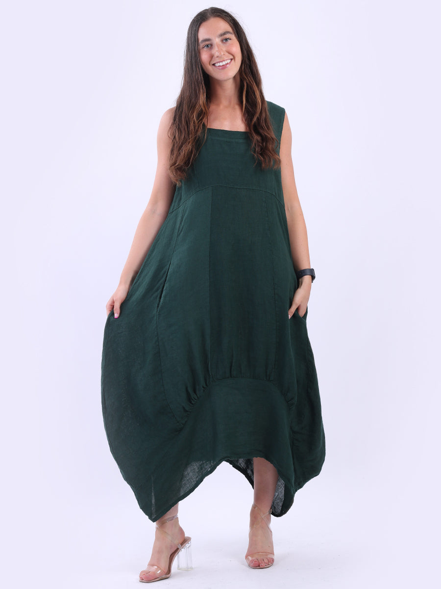 Plain Linen Tank Dress Bottle Green