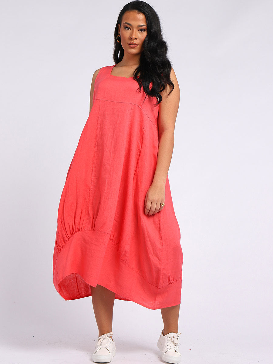 Plain Linen Tank Dress Coral