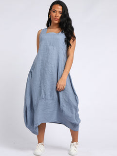 Plain Linen Tank Dress Denim