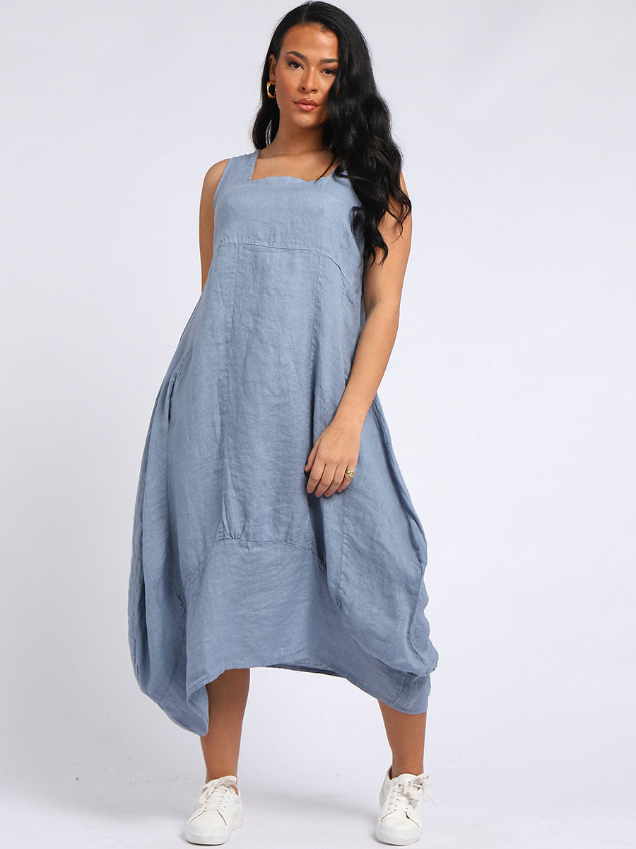 Plain Linen Tank Dress Denim