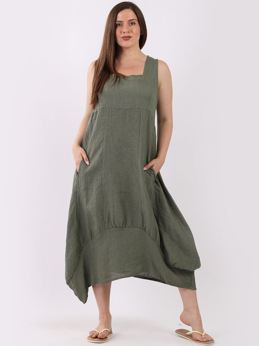 Plain Linen Tank Dress Khaki