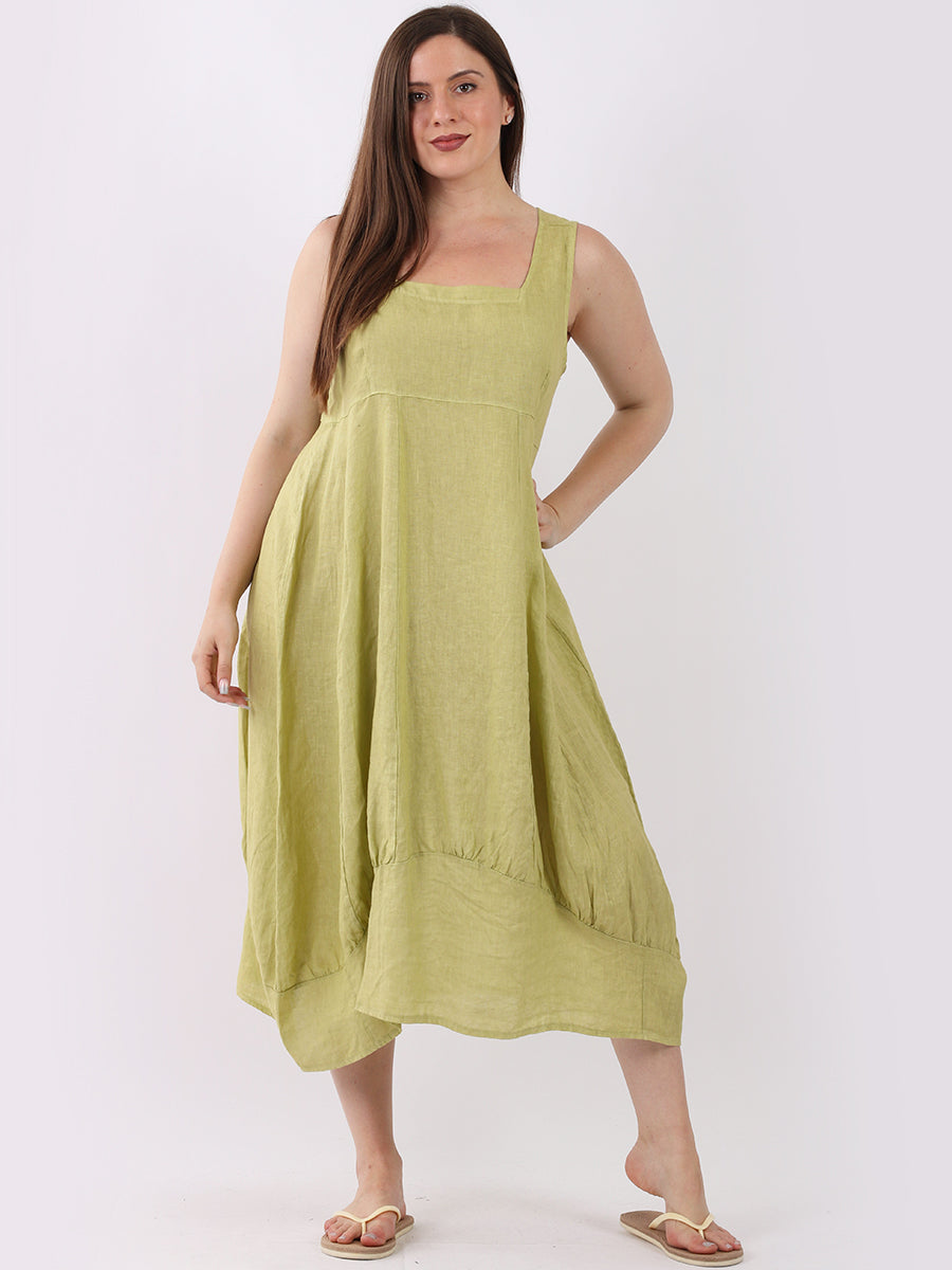 Plain Linen Tank Dress Lime Green