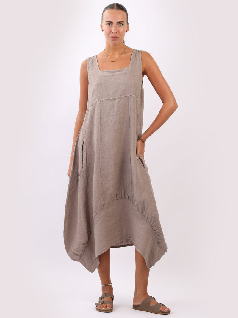 Plain Linen Tank Dress Mocha