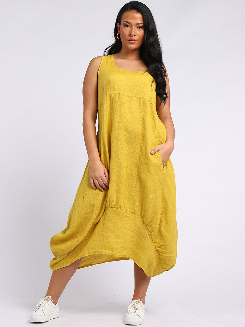 Plain Linen Tank Dress Mustard