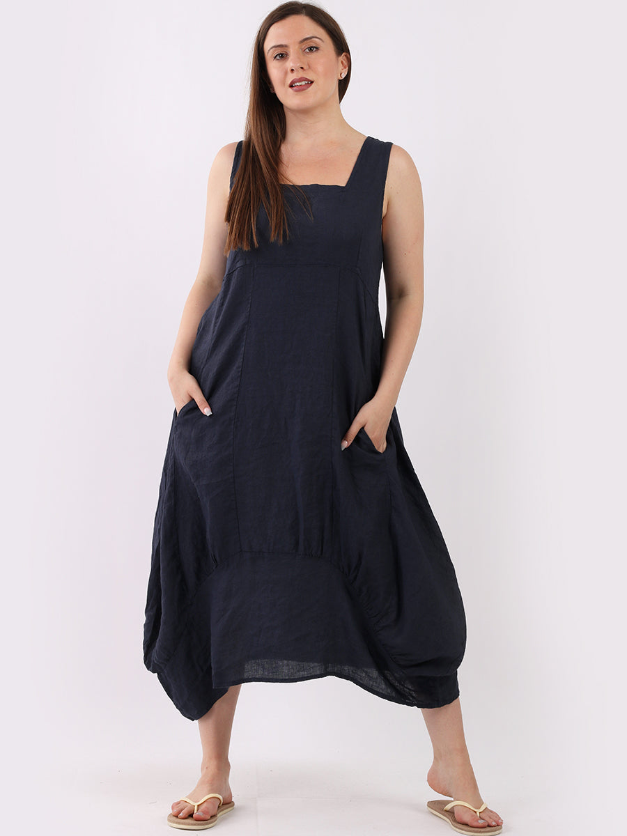 Plain Linen Tank Dress Navy