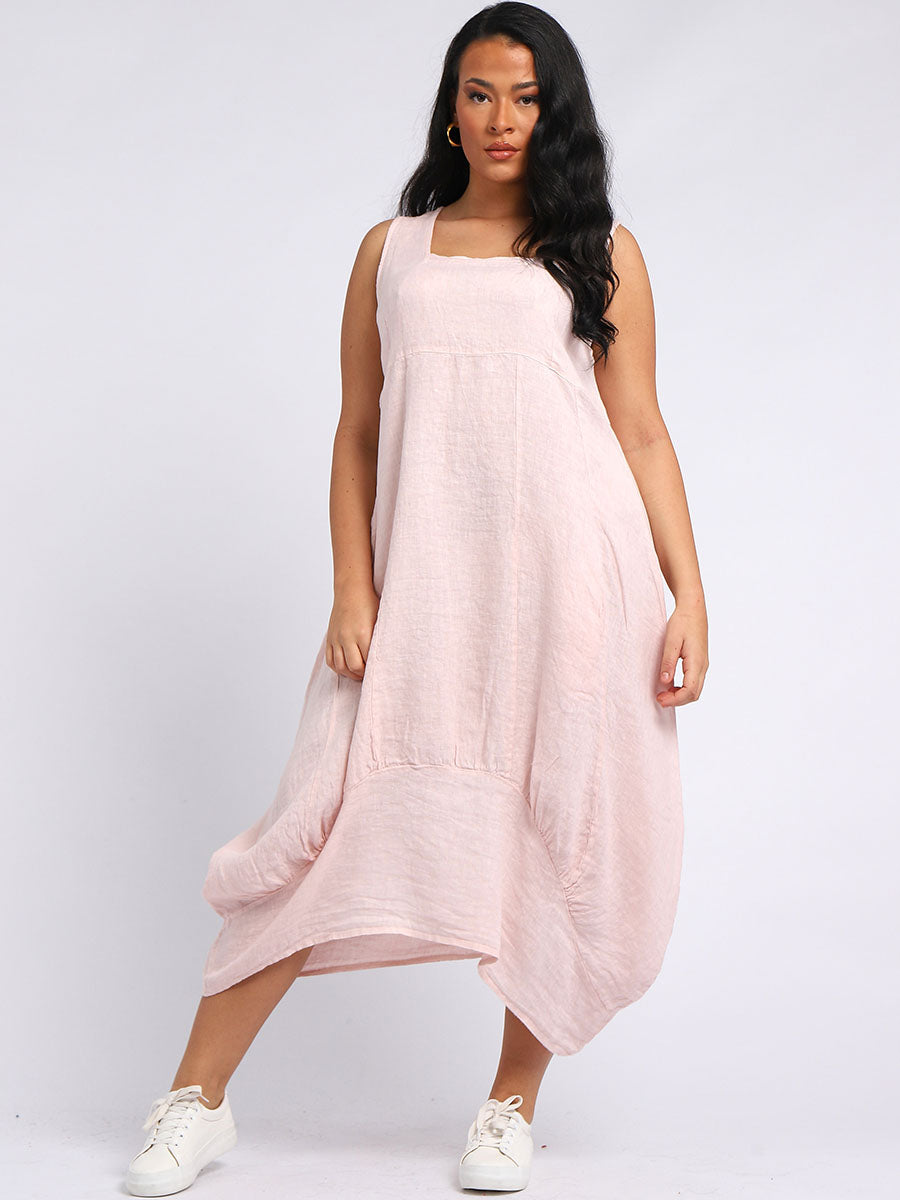 Plain Linen Tank Dress pink