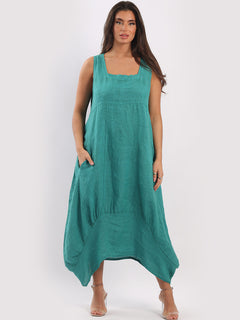 Plain Linen Tank Dress Teal