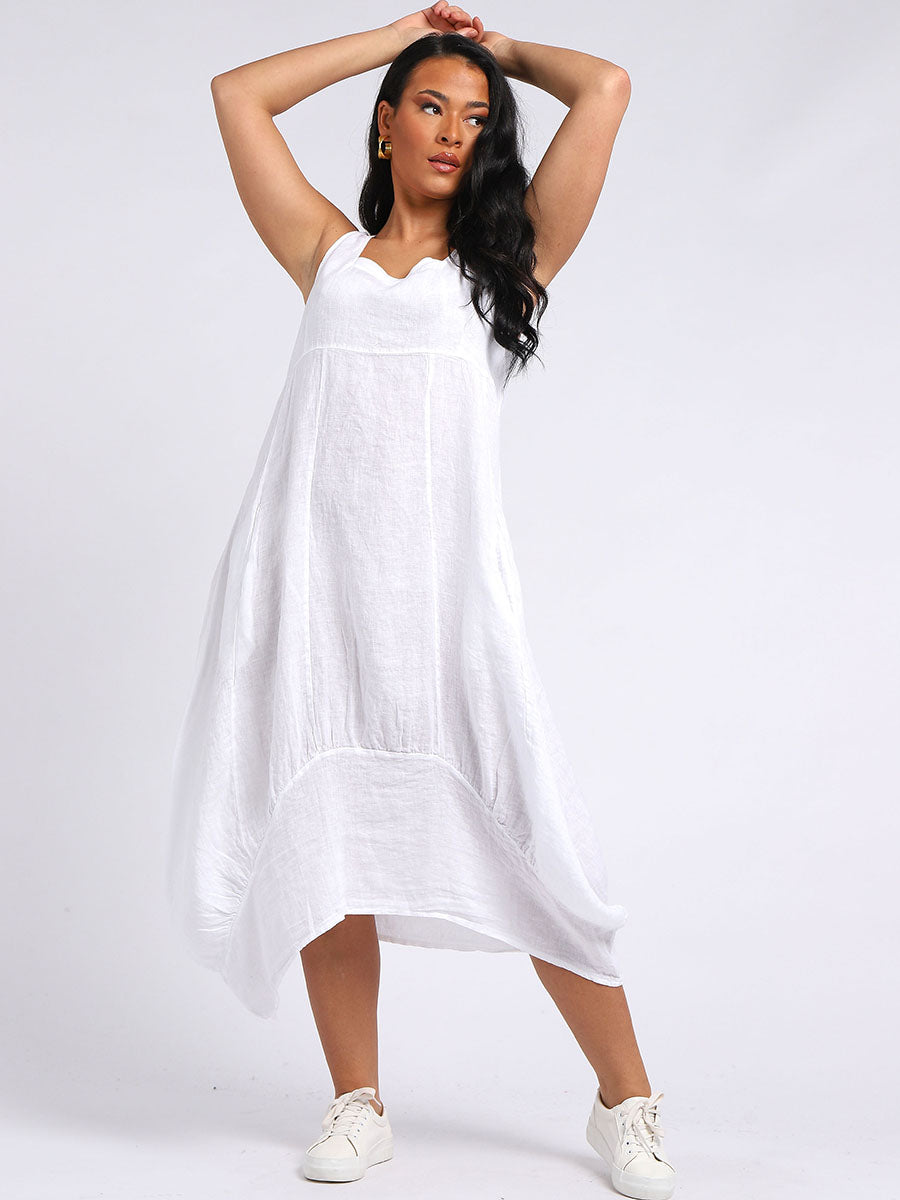 Plain Linen Tank Dress White