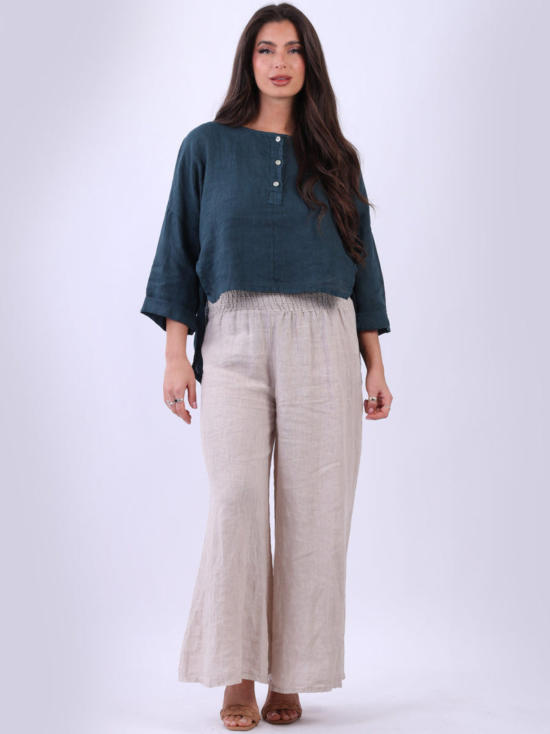 Plain Linen Hi-Lo Top Teal