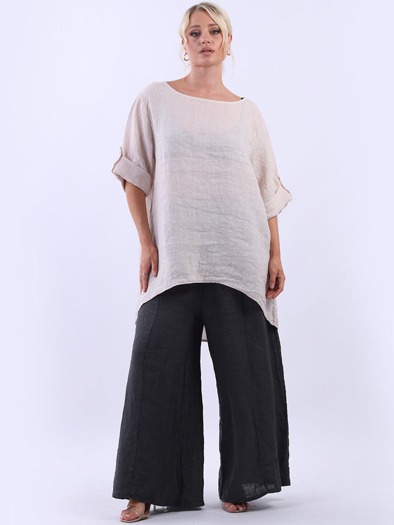 Plain Linen High Low Top Beige