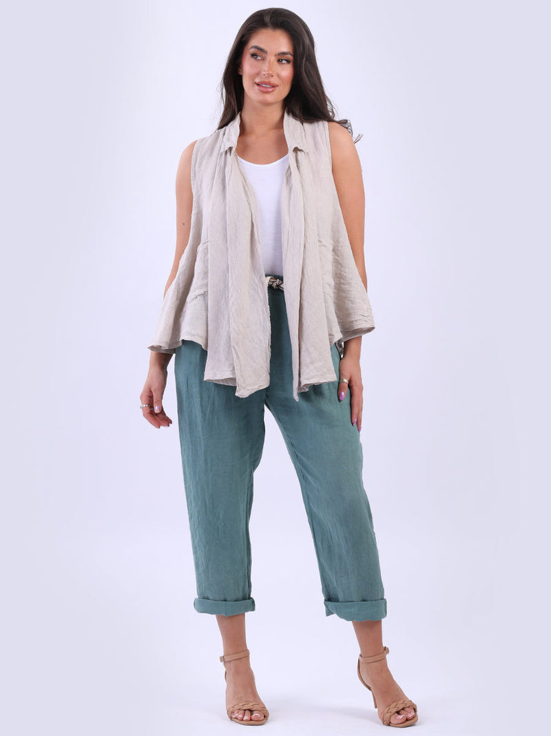 Linen Sleeveless Jacket Beige