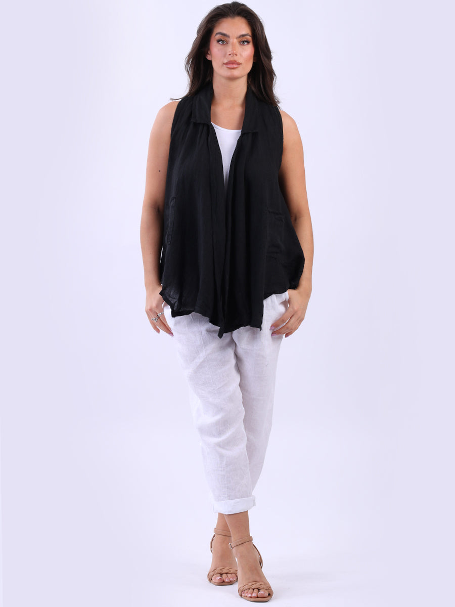 Linen Sleeveless Jacket Black
