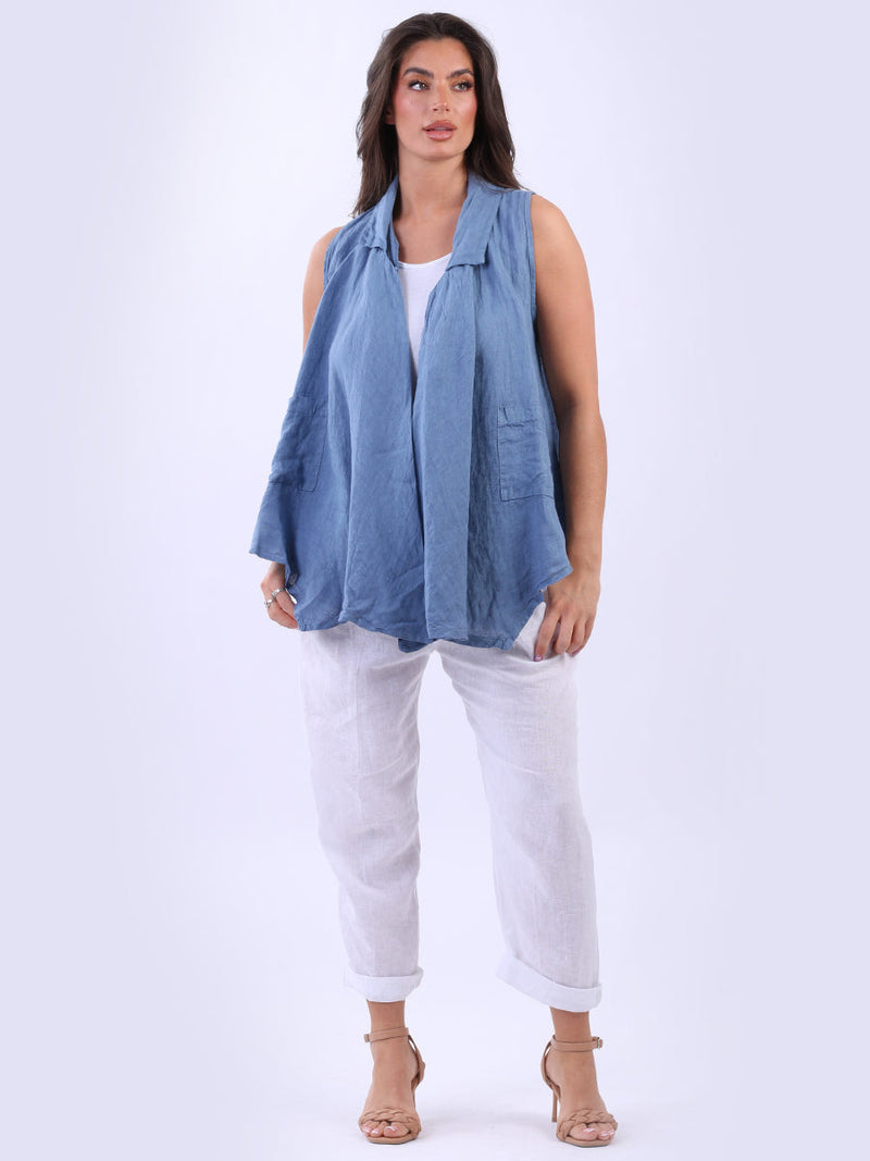 Linen Sleeveless Jacket Denim