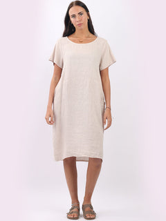 Lagenlook Oversized Midi Dress Beige